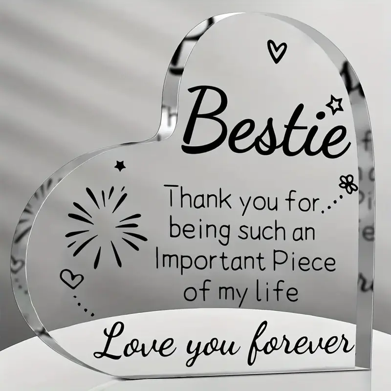 1pc, Gifts For Women,Engraved Heart Acrylic Plaque Sign 3.94 X 3.94 Inches (Approximately 10 X 10 cm), Birthday Gifts For Women Friendship, Friendship Gifts For Women Men Girls Her, Gifts For Good Friends, Indoor Home Decoration, Heart Shaped Decor