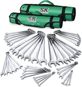 Combination Wrench Set, SAE 1/4" to 1-1/4", Metric 6 to 32mm, 42-Piece, SuperKrome Finish, Premium CR-V Construction, with Rolling Pouch