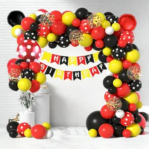 110 Pcs Cartoon Mouse Theme Party Kit Red, Yellow, Black Balloon Arch for Kids' Birthday