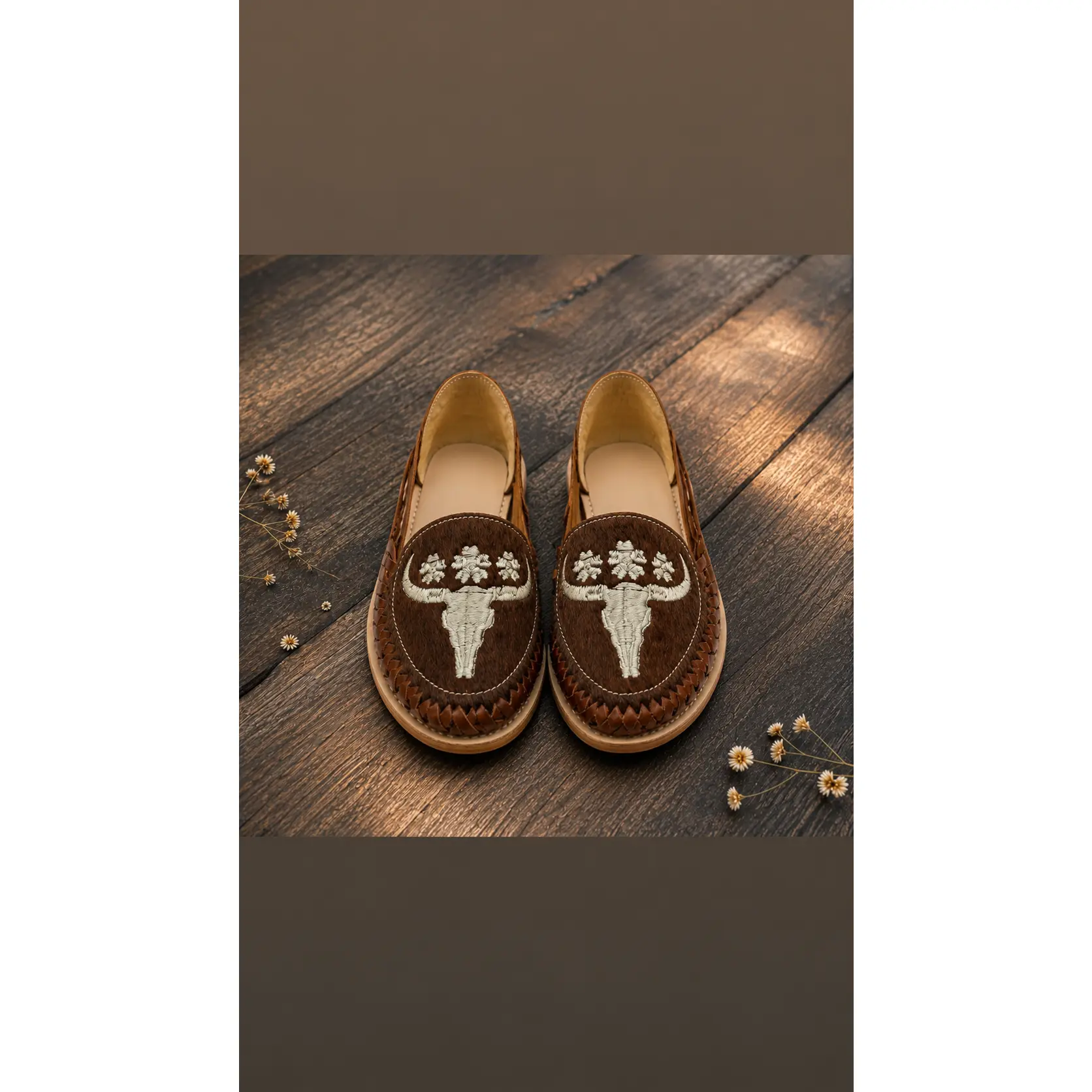 Tan Cowhide - Embroidered Flats PREORDER