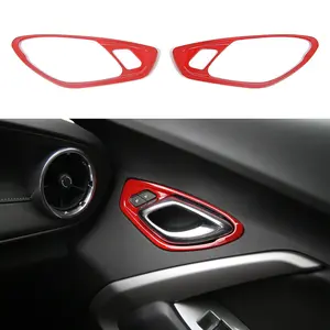 Custom for Chevrolet chevy Camaro 2017+ Interior Door Grip Door Handle Switch Cover Trim Car Interior Accessories, ABS Carbon Fiber Red Silver Chrome Automotive Vehicle