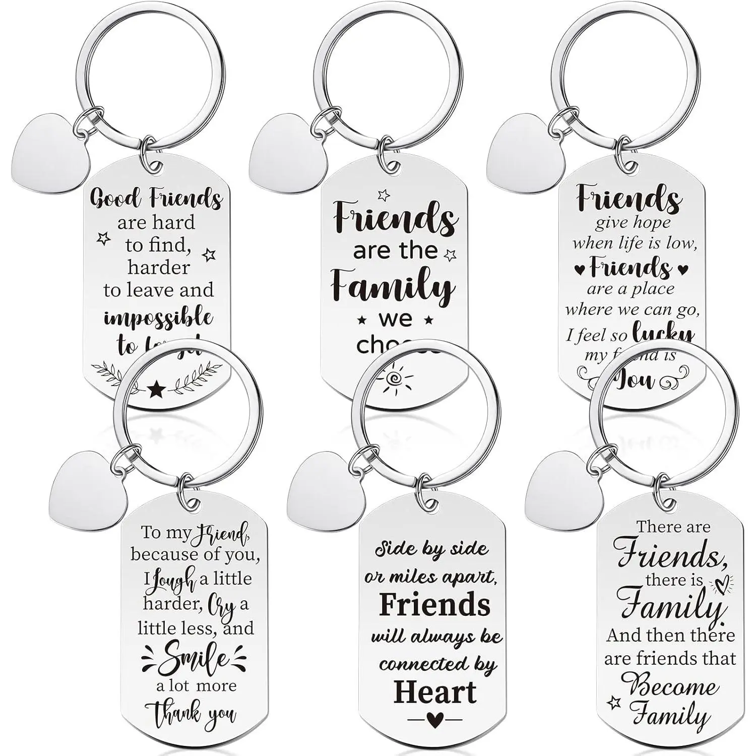 6 Pcs Friendship Keychains for Women Best Friend Stainless Steel Keychains Christmas Friendship Appreciation Gifts