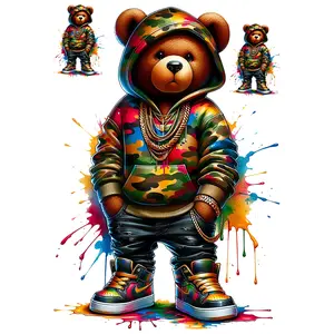 5-Pack and 10-Pack Camouflage Paint Splash Bear DTF Heat Transfer DIY TShirt Printing