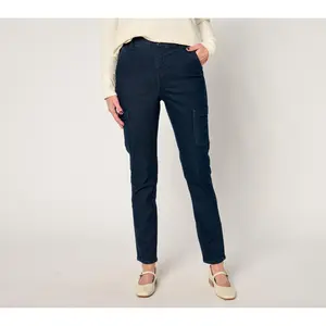 Denim & Co. Petite Indigo Classic Denim Slim Straight Ankle Jean