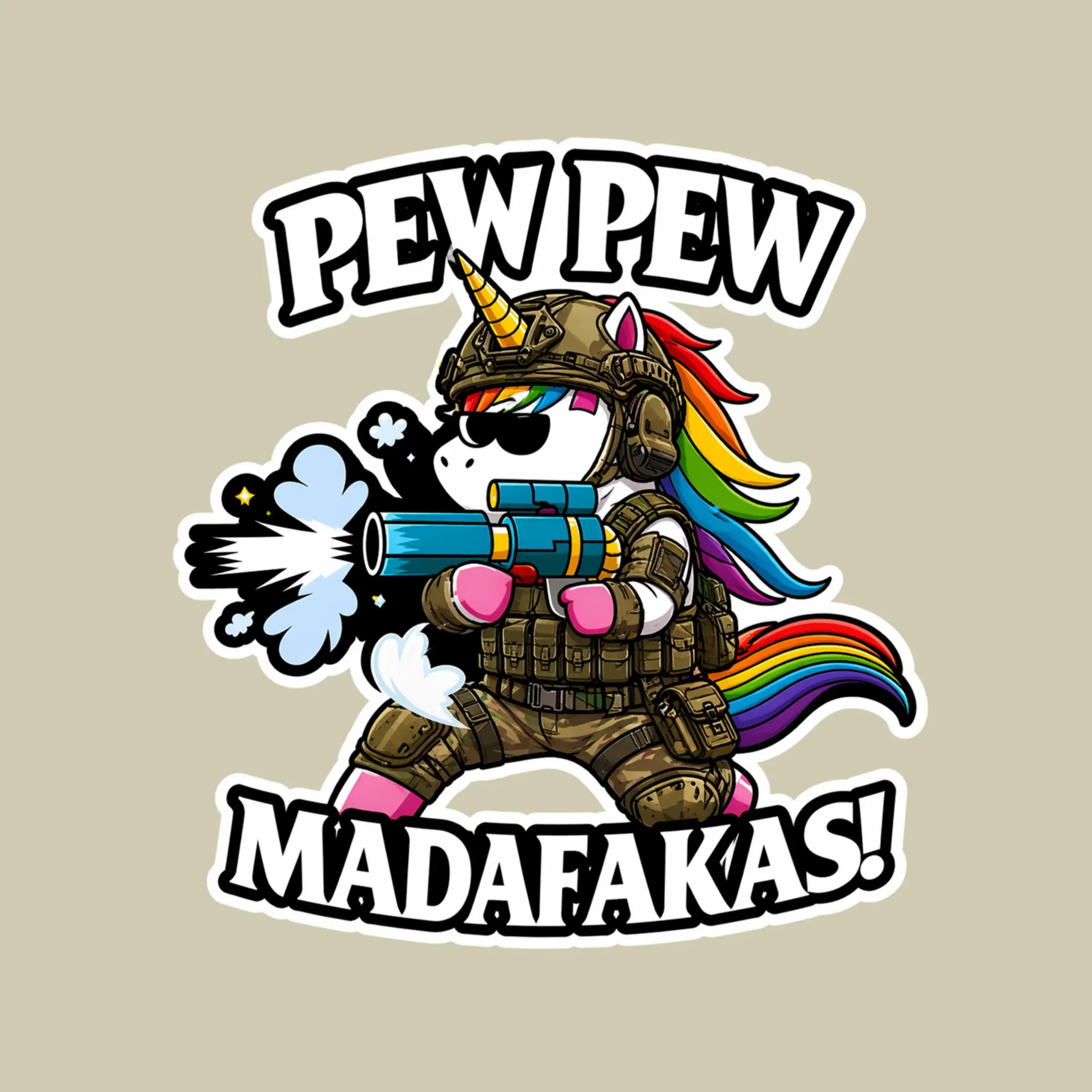 Funny Tactical Gun Sticker,  Pew Pew Rainbow Meme Decal Waterproof Laptop Car Gamer Gift Art