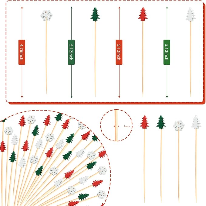 120 PCS White Pearl Cocktail Picks 4.7 Inch Bamboo Toothpicks for Appetizers, Drinks & Elegant Party Food Presentation