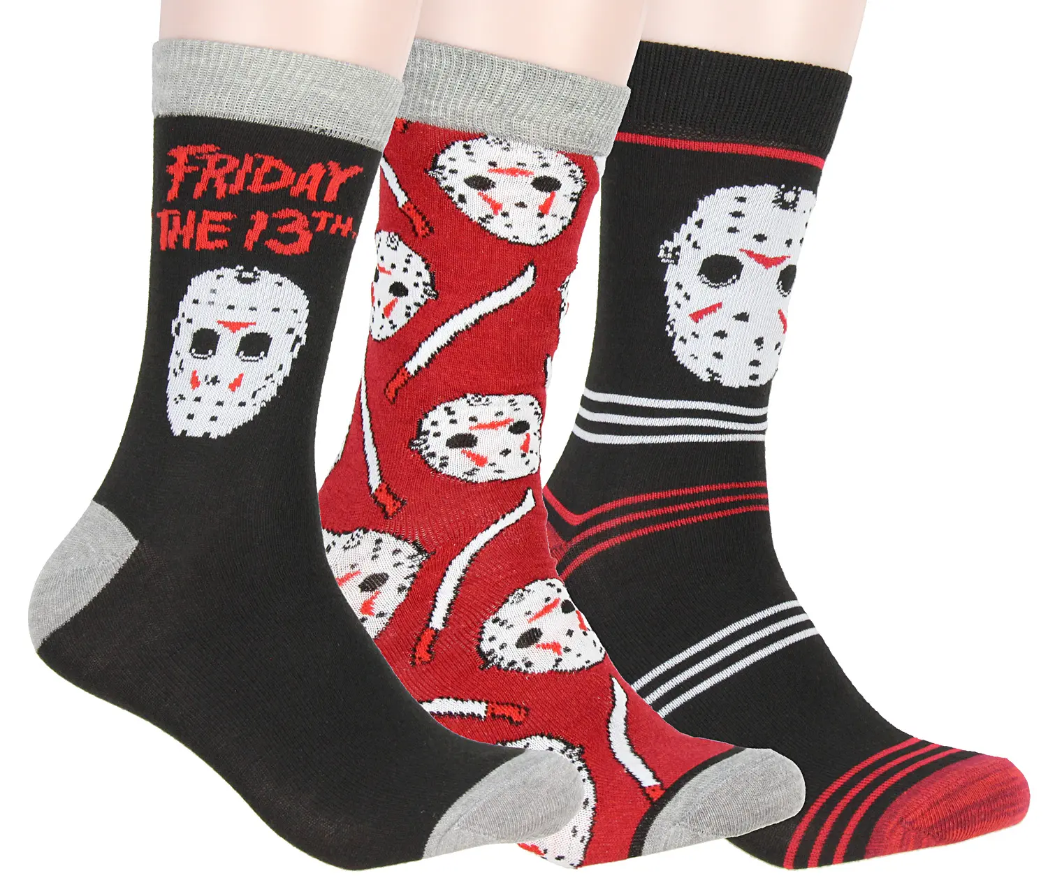 Friday The 13th Jason Voorhees Hockey Mask Horror Flim Adult 3 Pack Crew Socks for Men