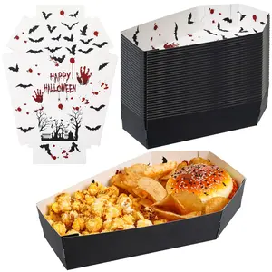 36 Pieces Halloween Paper Tray Disposable Coffin Bowl for Treat Candy Snack Spooky Goth Food Holder Trays for Summer Halloween Party Supplies 10.24 x 6.3 x 1.9 Inches