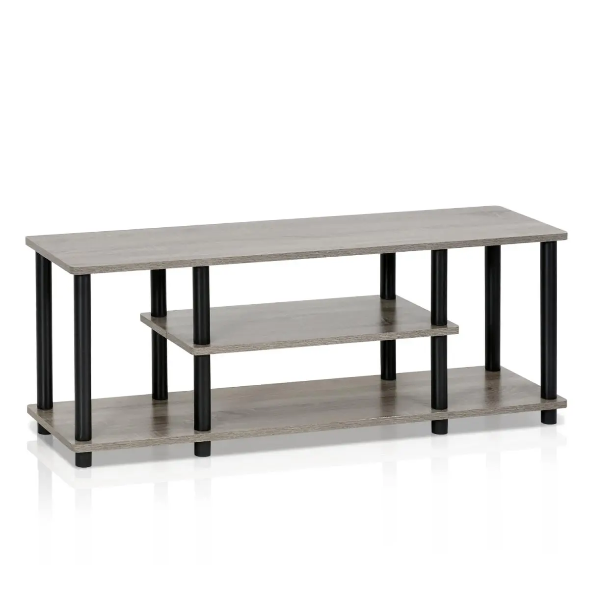 212 MAIN Turn-N-Tube Composite Wood Modern TV Stand - No-Tools Easy Setup 3-Tier Kids Bedroom Furniture Unit with Open Shelf, PVC Poles, Indoor TV Console Cabinet, Wood Tv Stand