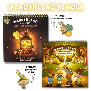 Wanderland Spiral-bound Coloring Book Bundle - Premium Cardstock (With Optional Charm)