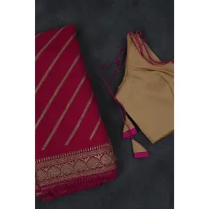 Chic Georgette Organza Saree with Sequin Embroidery & Silk with Blouse