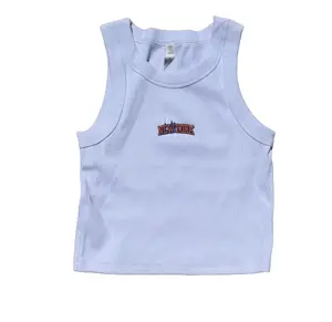 City Cities Cropped Tank Top USA Cities Embroidery Tanks Summer Womens Clothing Casual Cotton Twisted Style