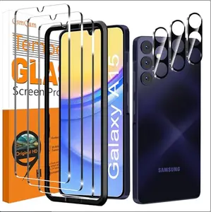 3 Pack Screen Protector for Samsung Galaxy A15 5G + 3 Pack Camera Lens Protector, Ultra HD Tempered Glass, 9H Hardness, Anti Scratch, Easy Installation