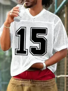 Men's Summer Digital Sport V-Neck Short Sleeve T-Shirt, Lightweight Breathable Fabric, Sweat-Wicking, Casual Daily Wear