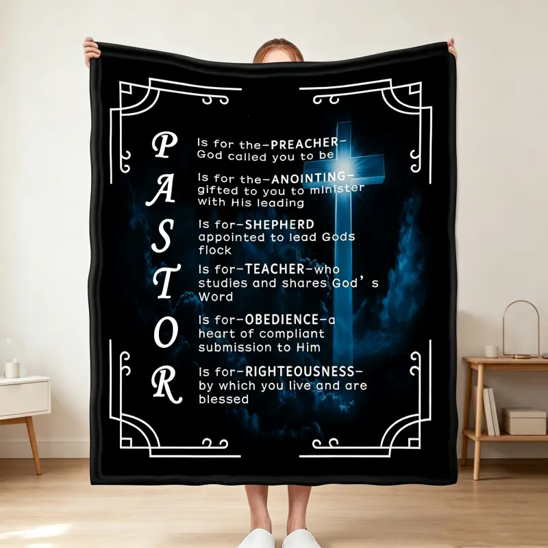 Pastor Appreciation Gift Blanket | Christian Cross Throw for Church Leaders, Preacher Thank You Gift, Faith Religious Fleece Blanket