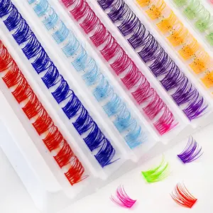 Colorful Individual False Eyelashes, 1 Set 14mm C Curl 0.07 Thickness False Eyelashes, Eye Makeup Enhancement False Eyelashes for Women & Girls