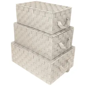 Sorbus Woven Storage Lid Basket Set - Portable Carry Handles - Multiple Colors, for Home Organizers and Storage Baskets - 3 Piece Decorative Bin Boxes Metal