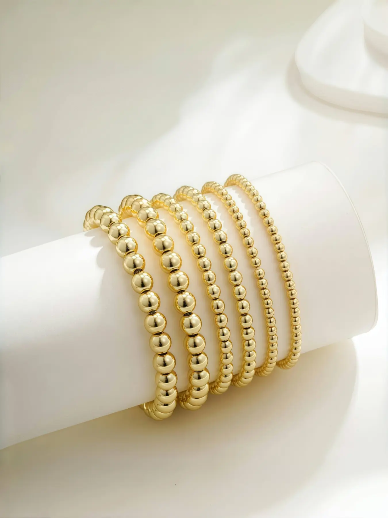 Women's waterproof gold bracelet, 14K gold plated string ball Beaded Bracelet Stackable Bracelets adjustable jewelry set, suitable as a gift for dates or daily wear for both men and women