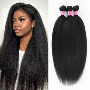 Kinky Straight Bundles Human Hair Yaki Straight Bundles 18 18 18 Inch 12A 100% Unprocessed Virgin Hair 3 Bundles, Kinkystraight Human Hair Bundles for Women, Full and Thick, No Shedding, Tangles Free