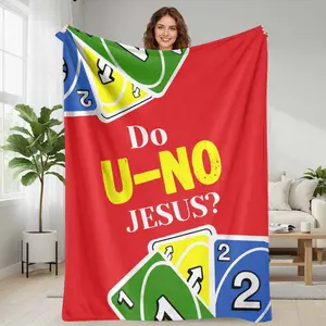 U-NO Faith Card Game Style Flannel Blanket Do U No Jesus Print Soft Cozy Lightweight AntiPilling Throw for Sofa Bedroom Prayer Room Church Camp Travel Gift