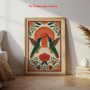 1pc, wall art, vintage poster, Scandinavian hummingbird print art, magpie floral canvas painting, bedroom aesthetic, living room decor, apartment decor, housewarming gift, unframed, modern home decor