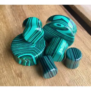 PAIR of Unique Green Malachite Stone Plugs - Gauges 8g (3mm) up to 25mm!