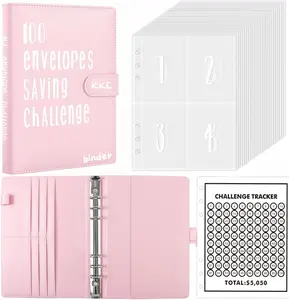 KKC 100 Envelope Savings Challenge Binder with Infinity Pencil for Easy Savings Tracking & Motivation Boost Cute Office Supplies for Work