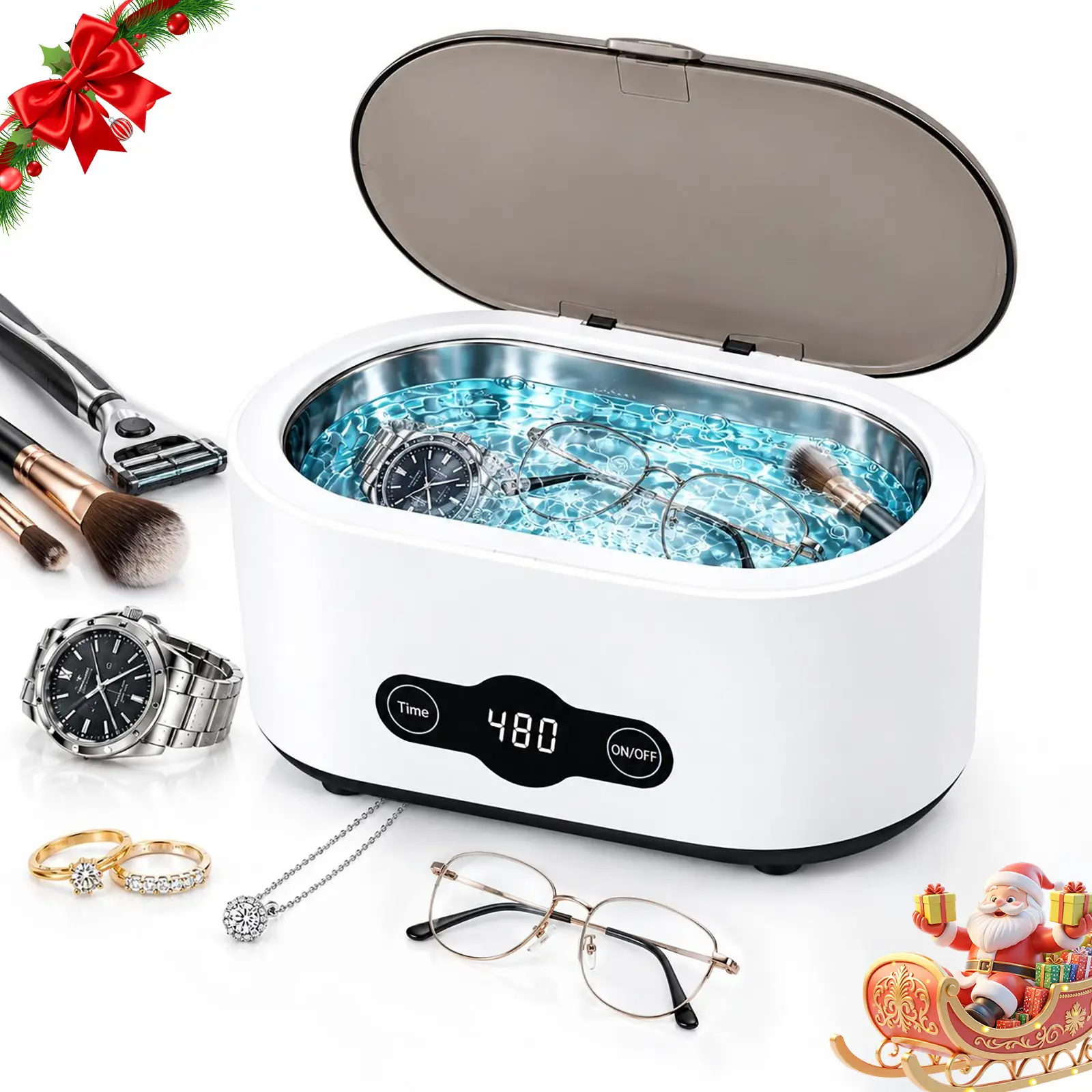 45KHz Countertop Ultrasonic Jewelry Cleaner for Home Users, 22oz (650ml) 304 Stainless Steel Tank, 5 Timer Modes, 45khz Model Ultrasonic Jewelry Cleaner Specialty & Deep Cleaning Products for Rings, Watch Straps, Glasses