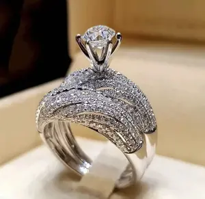 Wholesale Fashion Women 925 Silver Filled Wedding Set Ring Round Cut Cubic Zircon Sz 5-12 Fast USA Shipping