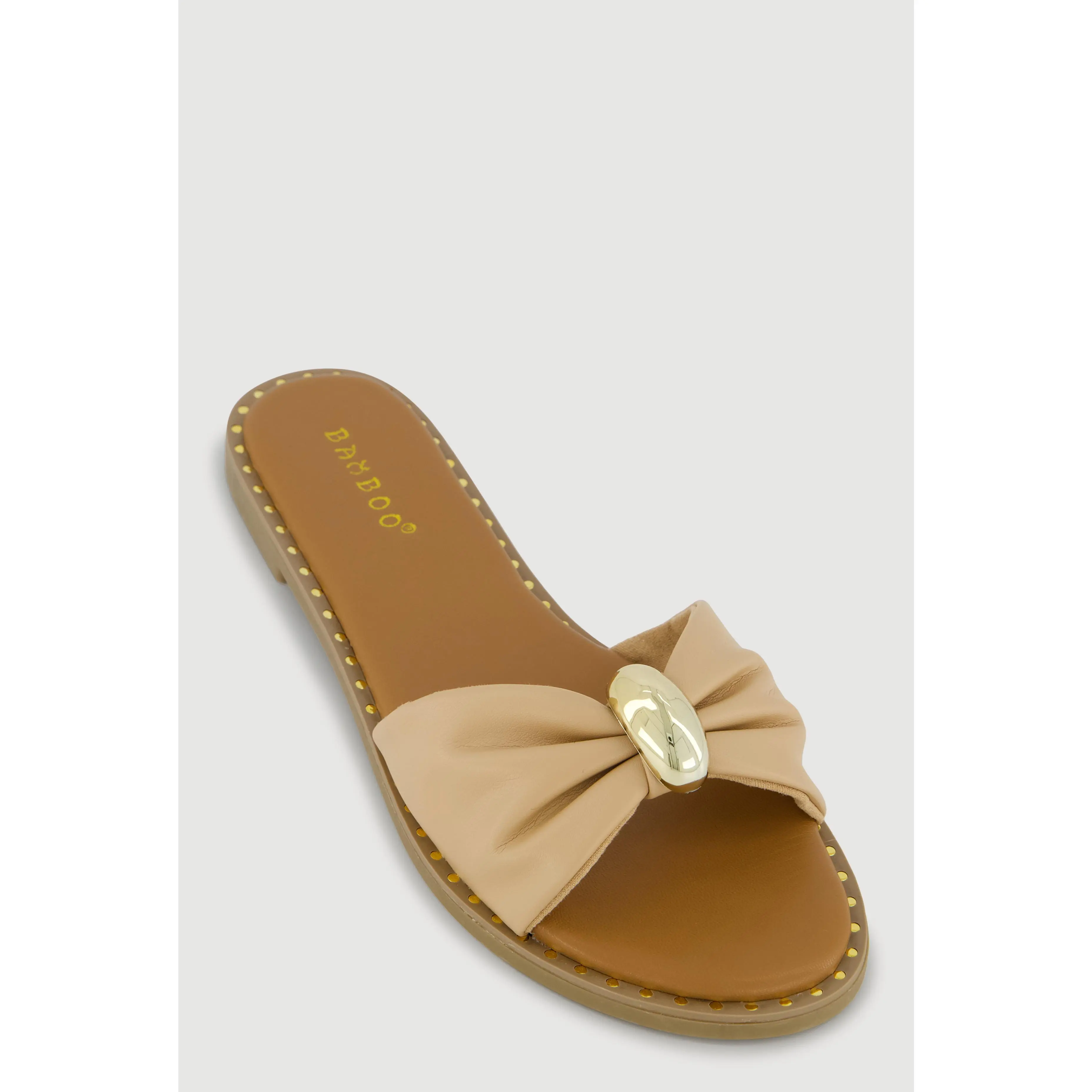 Bow Band Metallic Detail Slide Sandals