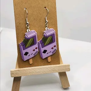 Retro Game Earrings Purple Game Console Design Hook Earrings for Gamers Vintage Enthusiasts Lightweight Comfortable Plastic Jewelry