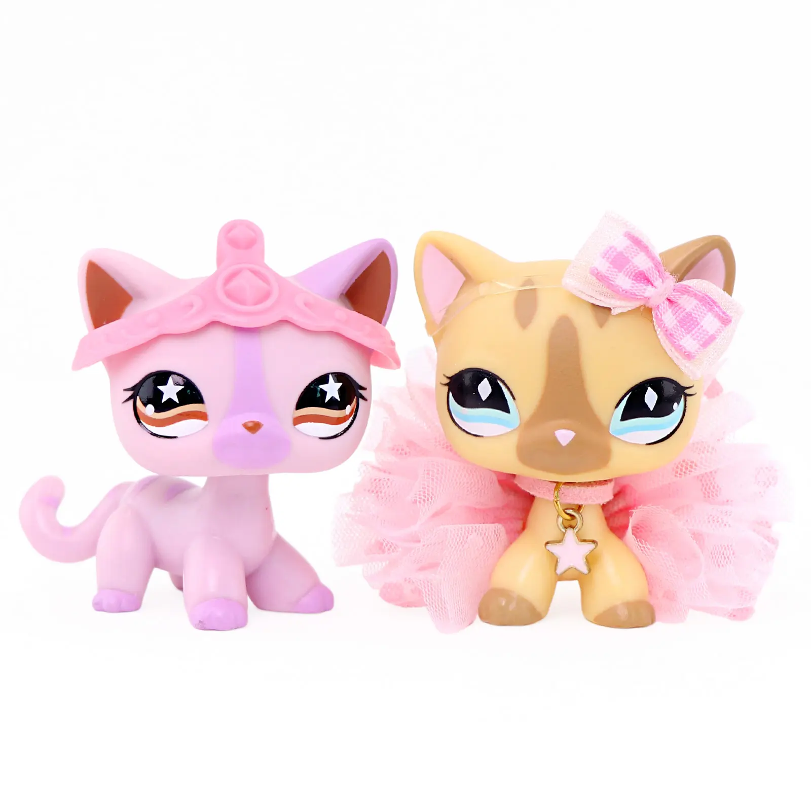 2 Pcs Mini Cat Figures Set, Cute Cartoon Kitten Toys with Tiara Bow Skirt Accessories, Collectible Small Animal Figurines, Kids Birthday Party Favor Desktop Display Decor