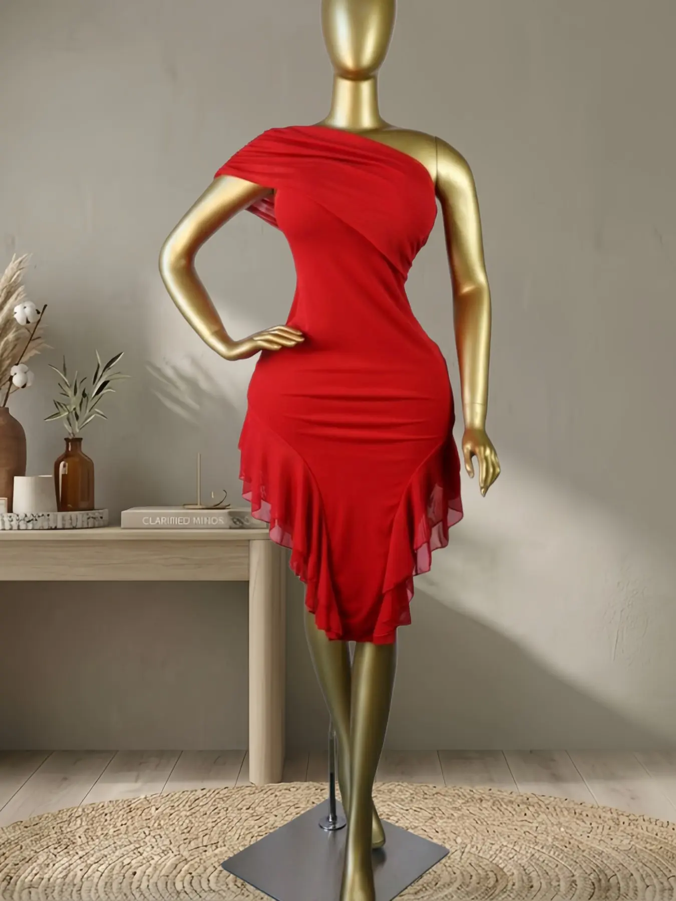 QFAF Women Dress Red One Shoulder Bodycon Dress, Valentine's Day 2026 Formal Wear Sexy Fitted Red QFAF Women Dress Red One Shoulder Bodycon Dress, Valentine's Day 2026 Formal Wear Sexy Fitted Red