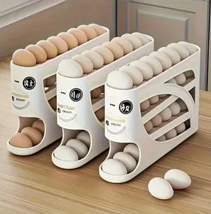 4-layer Rolling Egg Rack - Space Saving Side DoorDesign, Can Accommodate 30 Eggs, SmoothGlossy Surface, Convenient Handle I Suitable forKitchen And Refrigerator Storage | ModernKitchen Accessories I Durable Plastic Material