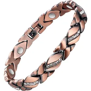 Pure Copper Bracelets for Women,Ultra Magnetic Bracelets for Women with 3500 Gauss Magnets,Crystal Valentine's Day Jewelry Gift, Trendy Stack Bangle Stretch Bangle Modern Fashion Accessories Jewelry Gift