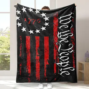 1776 Patriotic Flannel Throw Blanket American Flag Pattern Cozy All-Season Blanket for Sofa Bedroom Dorm Couch Office Car Travel Ideal for Home Decor Men Women Adults Boys Girls Gift