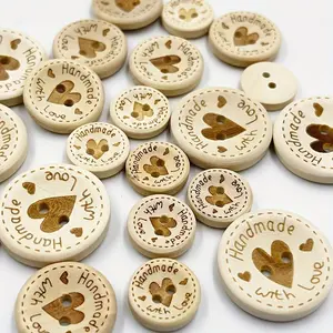 50pcs Heart-Shaped Wooden Buttons - Solid Textured Button Assorted Sizes 15mm/20mm/25mm for Sewing, Scrapbooking, Gift, Handwork, Home Decor, and Clothing Decoration