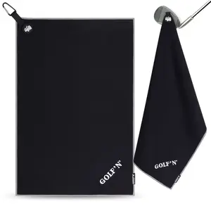 Golf'N Microfiber Towel - Magnetic Golf Towel Black 16" x 24" Golf Towels for Golf Bags with N52 Heavy Duty Magnets, Carabiner Clip & Cross Stitched Reinforced Loop, Premium Golf Accessories