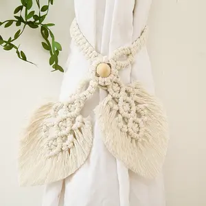 2pcs Curtain Tiebacks,Handmade Holdbacks,Rustic Hand-Woven Tassel Cotton Rope,Home Decoration Curtain Rope Buckle Bedroom