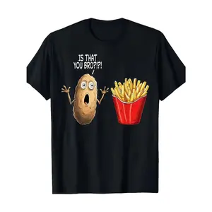 Men's Humorous 'Is It You, Bro?' Potato Chips Pattern T-Shirt- Black Casual Breathable Crew Neck Top, Machine Washable Regular Fit, Suitable for Daily Wear
