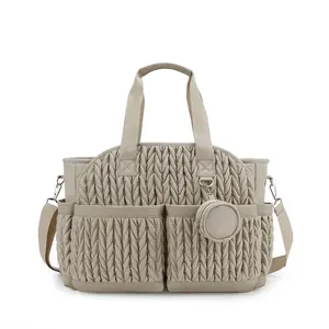 New Embroidered Lightweight Mommy Bag Shoulder Handbag, Waterproof Fabric Insulated Baby Diaper Storage Bag, Travel Essentials for Mothers