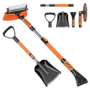 Extendable 42" Ice Scraper & Snow Brush – Detachable, Foam Grip, 360° Rotating Head for Windshield & Vehicle Use