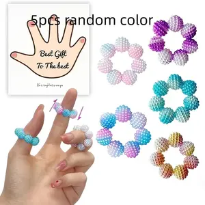 5pcs Set of Colorful Spiked Bead Fidget Rings - Adult Massage Rings Designed to Relieve Anxiety and Stress, Suitable for Office Workers. Stress-relief Rings with Different Textured Spiked Beads, Usable at Home, Outdoors, School, Office