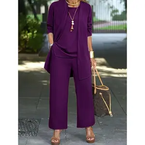 [50% Discount Today]Casual Three-piece Solid Set, Long Sleeve Cardigan & Top & Long Pants Outfits - Women's Clothing - Comfortable & Stylish - For Everyday Wear & Loungewear - Perfect Gift for Women