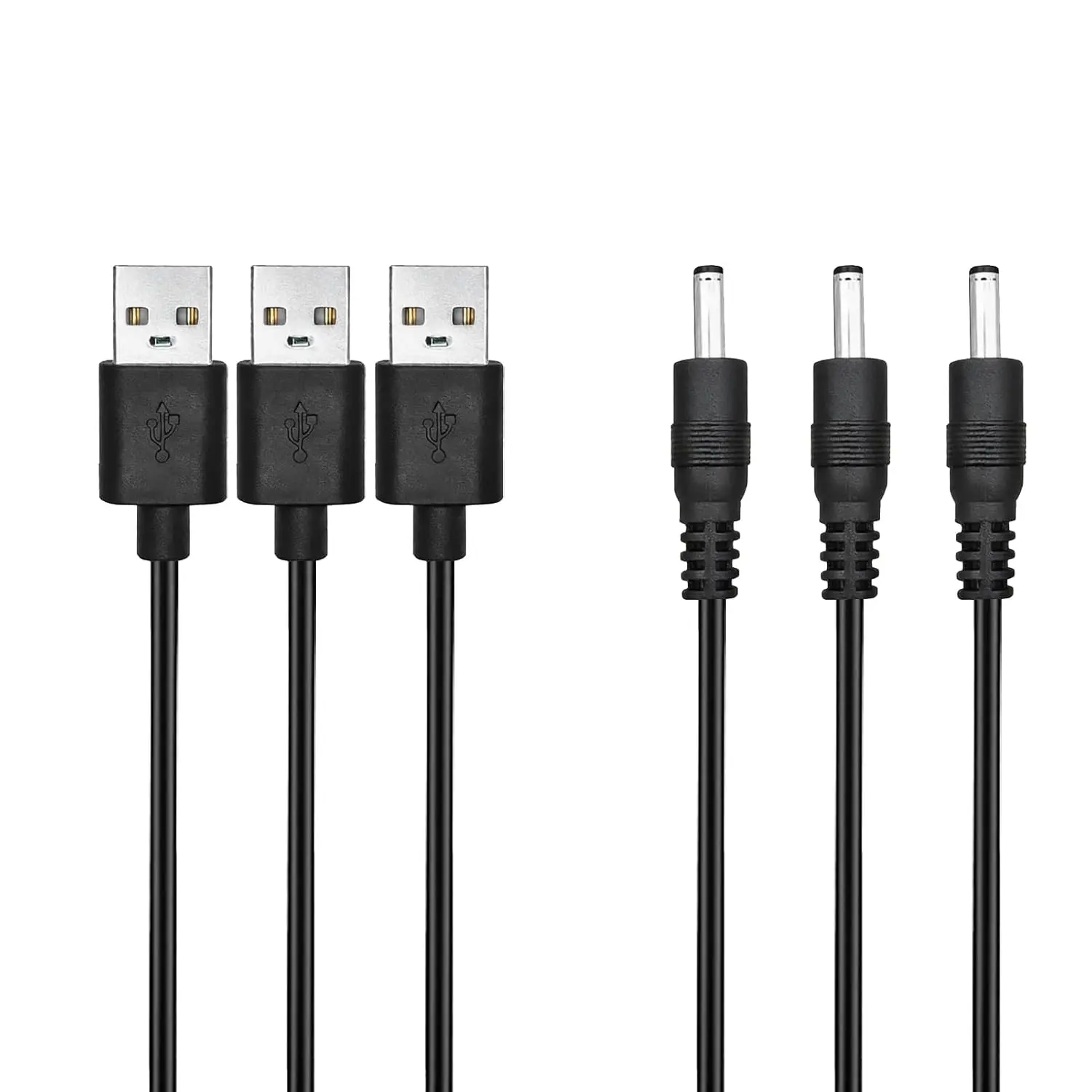 3 Pack 3.3FT USB to DC 3.5mm x 1.35mm Power , 5V  Cord, Barrel Jack Plug Adapter for Small Electronics & DIY Devices,Black