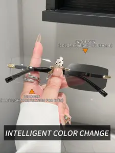 Unisex Frameless Photochromic Sunglasses, Retro Metal Design, Ideal for Daily Use, TV Watching, Gaming, Halloween Decoration