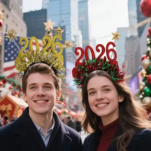 12-Pack 2026 Party Headbands, Holiday Christmas, Halloween, New Year Hair Accessories, Star & Glitter Design, Durable Plastic, Battery-Free