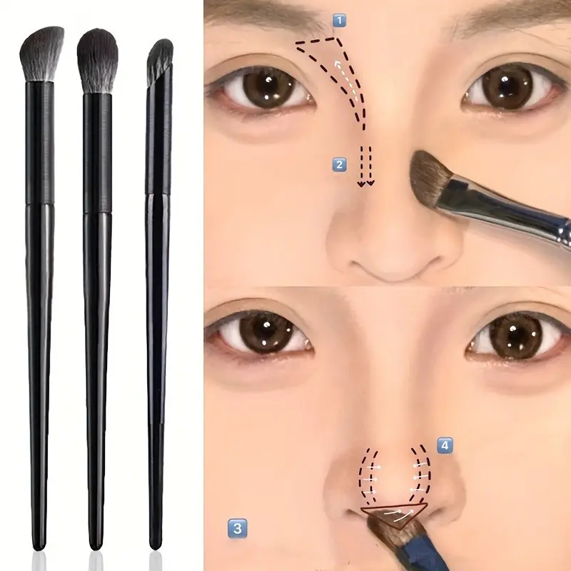 3pcs Contour Nose Brush Set – Precision Nose Contouring, 3D Sculpting, High-Density, Non-Shedding Bristles, Dual-Head Design, Professional Makeup Tool for Highlight & Contour, Face Contour Brush, Makeup Brushes Set, Dual Tip Brush