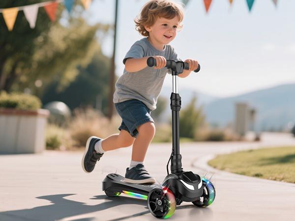 【Kids Love It!】3-Wheel Electric Scooter for Kids Ages 3-8, Electric Kick Scooter with 2 Speed Settings, Long Battery Life, Bluetooth Speaker, Flashing LED Wheels, Lightweight & Stable for Boys Girls