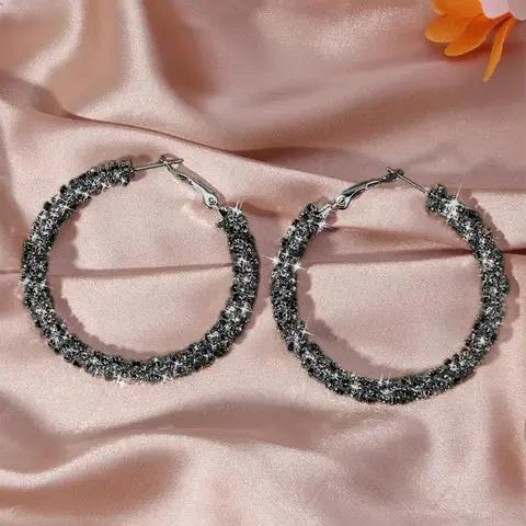 Fashionable Glittering Sparkling Zirconia Round Hoop Earrings, Temperament Artificial Zircon Decor Shining Hoop Earrings, Trendy All-match Versatile & Exquisite Jewelry Hoop Shape Earrings for Birthday Gift Hoops Shape Earrings